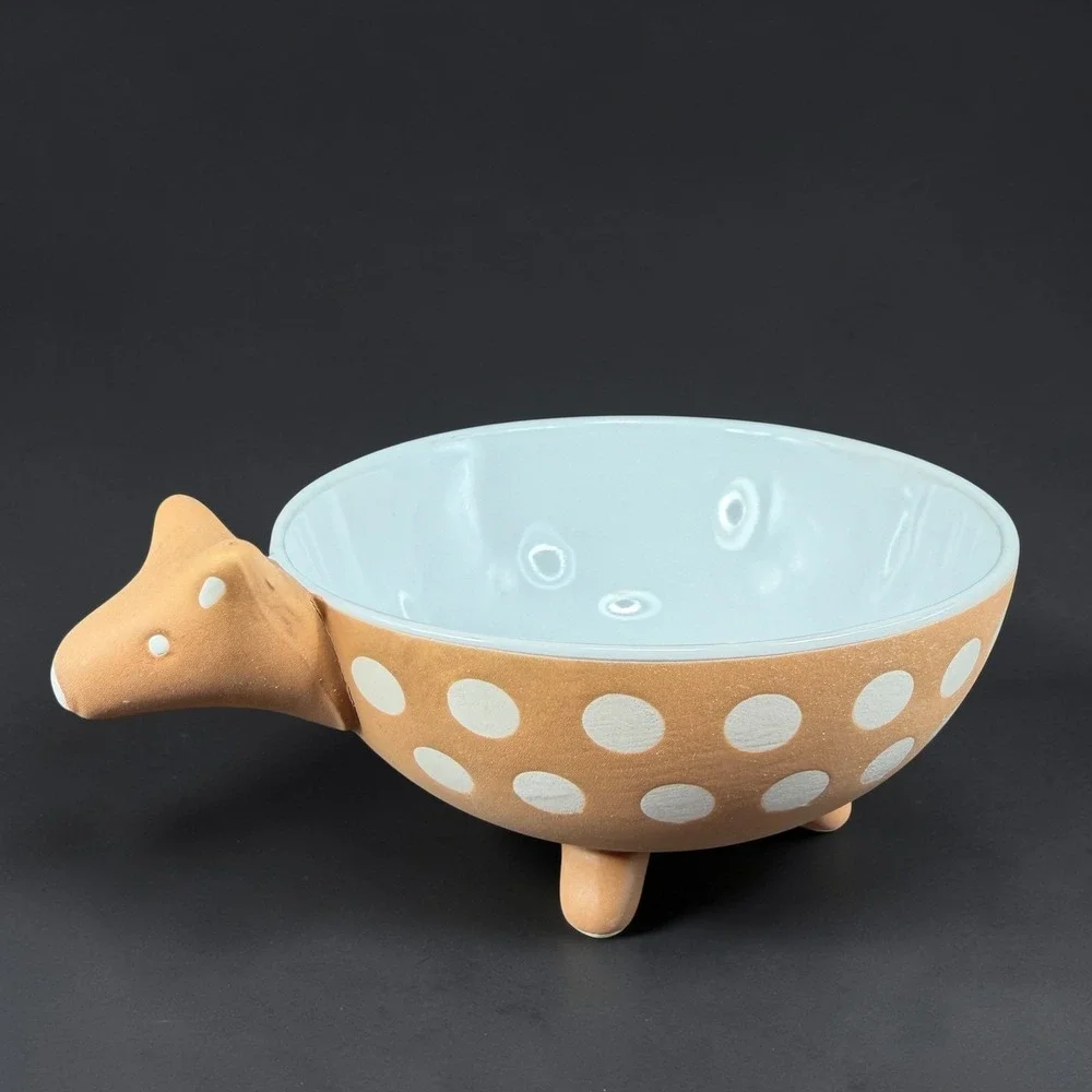 Crate & Barrel Aveza Guacamole Bowl Terracotta Polka Dot Animal Footed Dish Bowl
